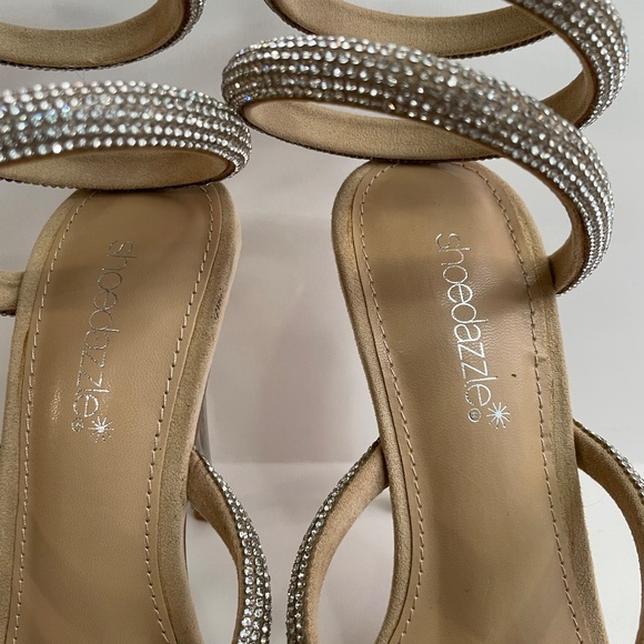 Shoedazzle Womens Open Toe Silver and Nude Heels Size 8.5 Jewel Sparkle Stringy - Picture 5 of 14